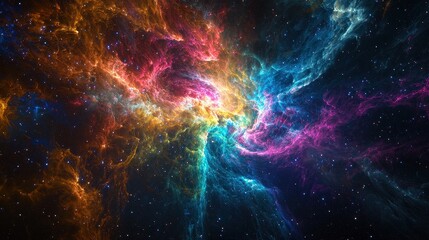 Fototapeta premium Colorful Abstract Cosmic Nebula with Stars and Bright Gas Clouds