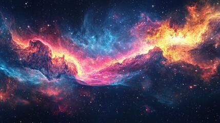 Fototapeta premium Colorful Cosmic Nebula in Space with Stars and Bright Colors