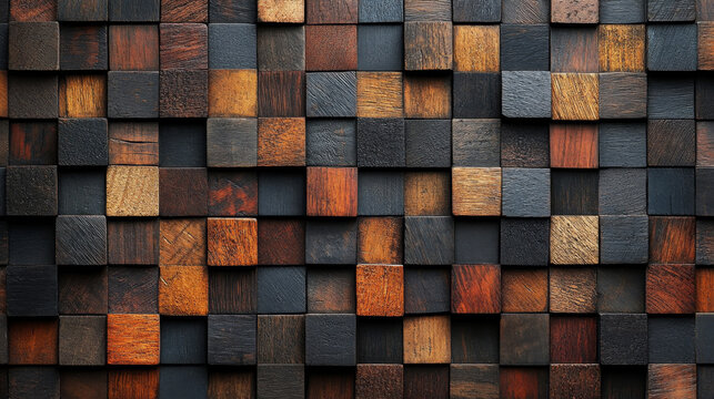 Wooden texture background with multi toned squares creating mosaic pattern