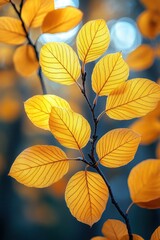Fototapeta premium Autumn Landscape with Yellow Foliage and Golden Sunlight in Park