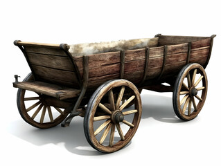 3D Render of an Antique Wooden Wagon with Spoked Wheels, Isolated on White Background