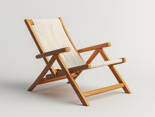 Minimalist Wooden Beach Chair with Striped Fabric for Relaxation and Comfort in Summer Vacation