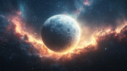 Celestial Body Orbiting Within A Fiery Nebula