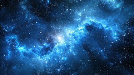 Fototapeta premium Cosmic Nebula in Bright Blue and Dark Space Background