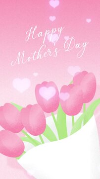 a bouquet of pink tulips swaying in the wind and heart bokeh particles animation for Mother&rsquo;s Day, Valentine's Day, International Women's Day, etc.