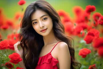 Naklejka premium Portrait of beautiful young brunette woman Beautiful young asian woman with clean fresh skin on white background, Face care, Facial treatment, Cosmetology, beauty and spa, Asian women portrait