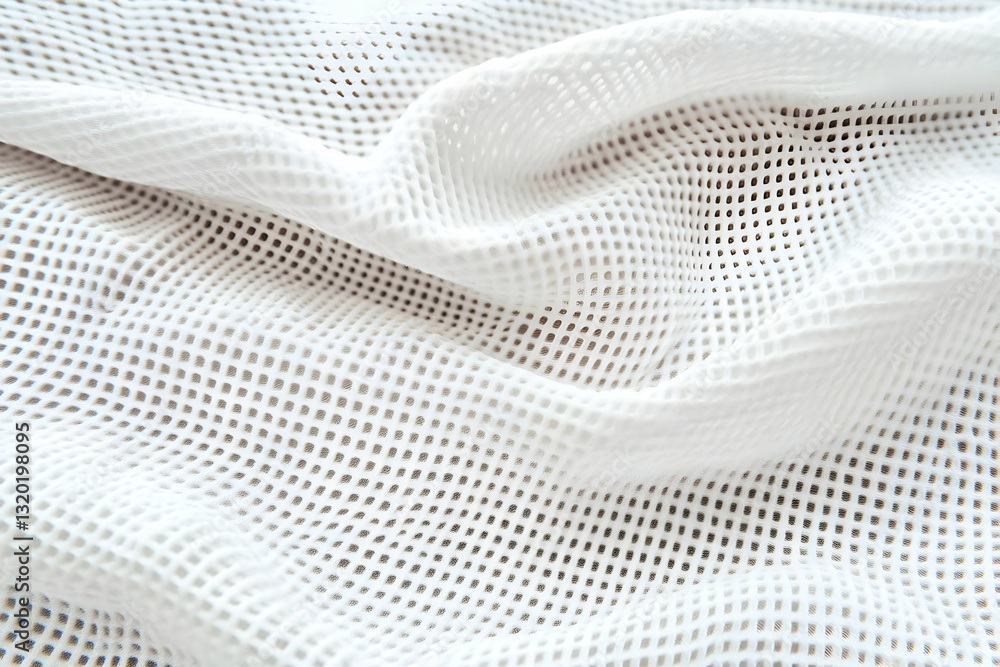 Poster abstract white mesh fabric texture background: a close-up of draped perforated textile with a soft, 