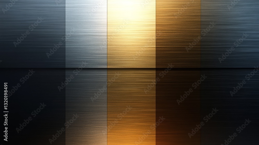 Poster display of metallic textures showcasing different colors with reflections below