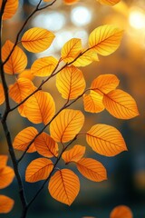 Fototapeta premium Autumn Landscape with Yellow Foliage Sunlit Trees Vibrant Colors in Nature Park Scenic Background