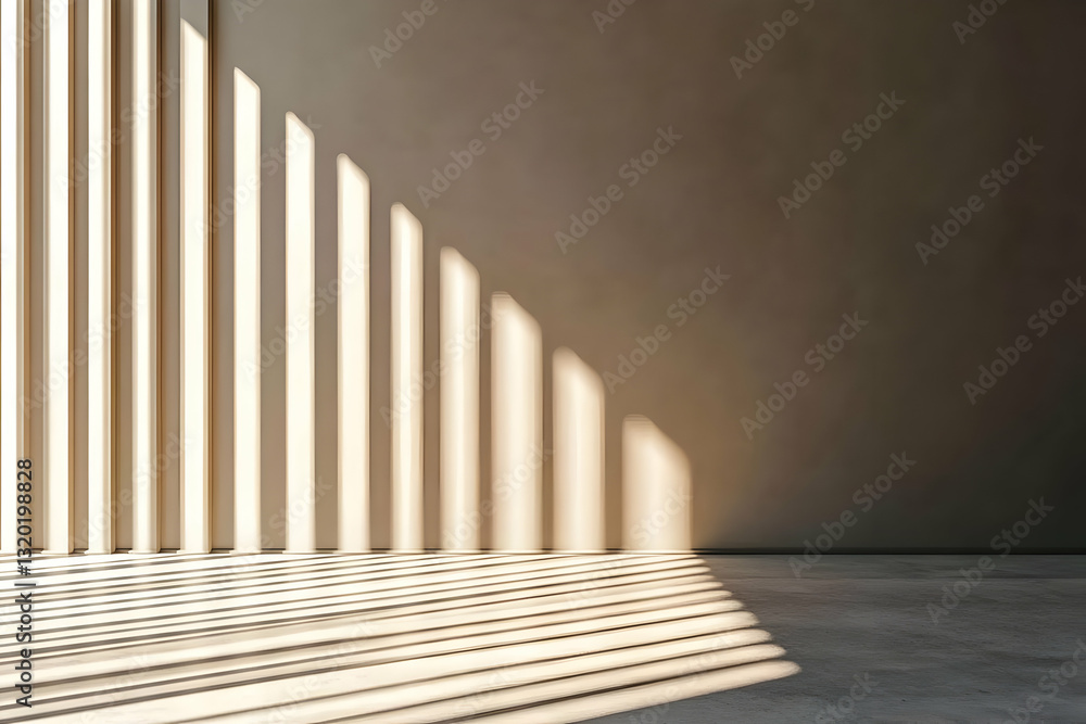 Poster abstract background: sunlight illuminates minimalist room with vertical light stripes creating geome