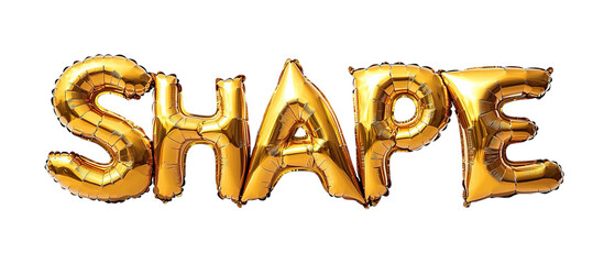 Naklejka premium Png of Shiny gold foil balloons spelling 'SHAPE' on transparent background.
