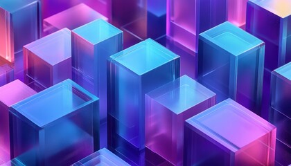 Obraz premium Futuristic Abstract Composition with Glass Blocks in Blue and Purple Shades 3D Design