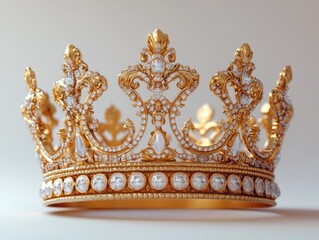 Fototapeta premium Regal Golden Crown with Intricate Design for Kings and Queens, Luxury Symbol of Wealth and Authority