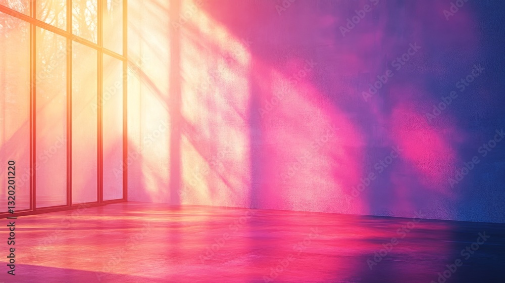 Poster an empty room illuminated by soft light and colorful shadows