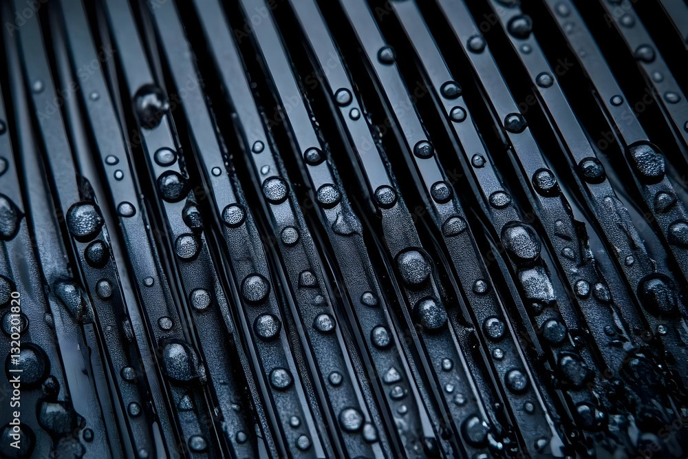 Poster abstract close-up of water droplets on dark parallel lines, creating a textured background image