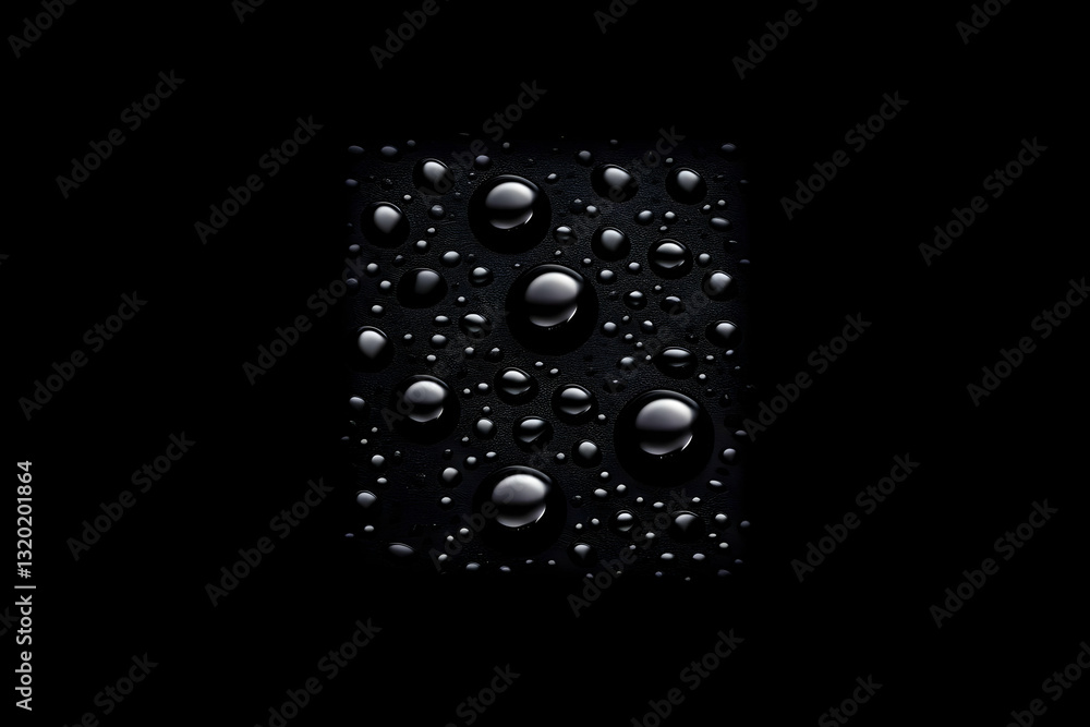 Poster Abstract Dark Background: Numerous Water Droplets Adorn a Black Surface, Creating a Striking Visual Texture.