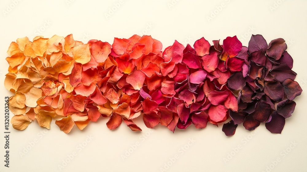 Poster petal colors creating a gradient arrangement across neutral background