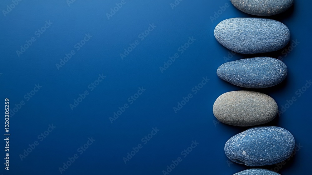 Poster smooth stones arranged in a vertical line on a solid background