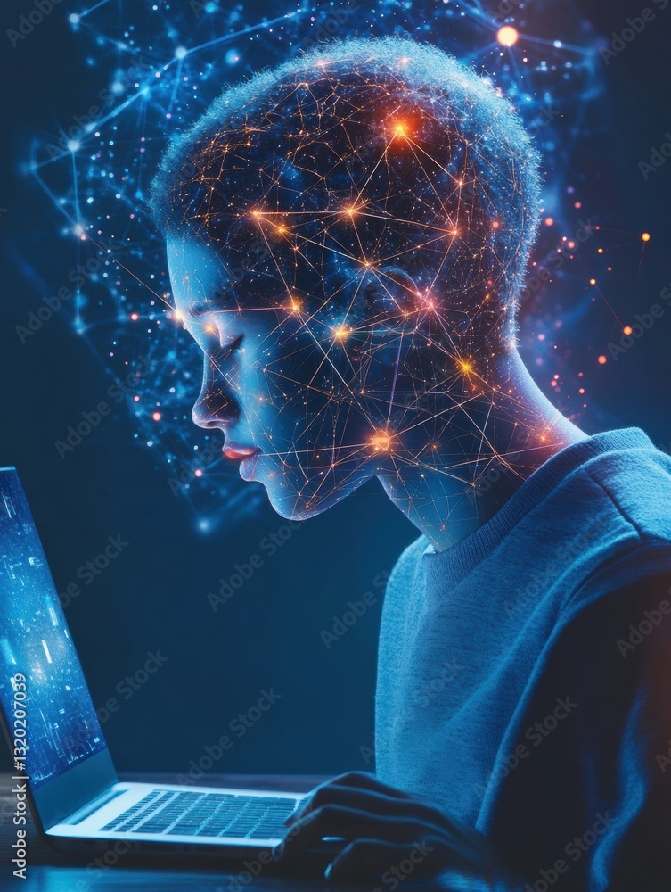 Poster student engages in virtual learning with ai support, showcasing advanced technology in contemporary 