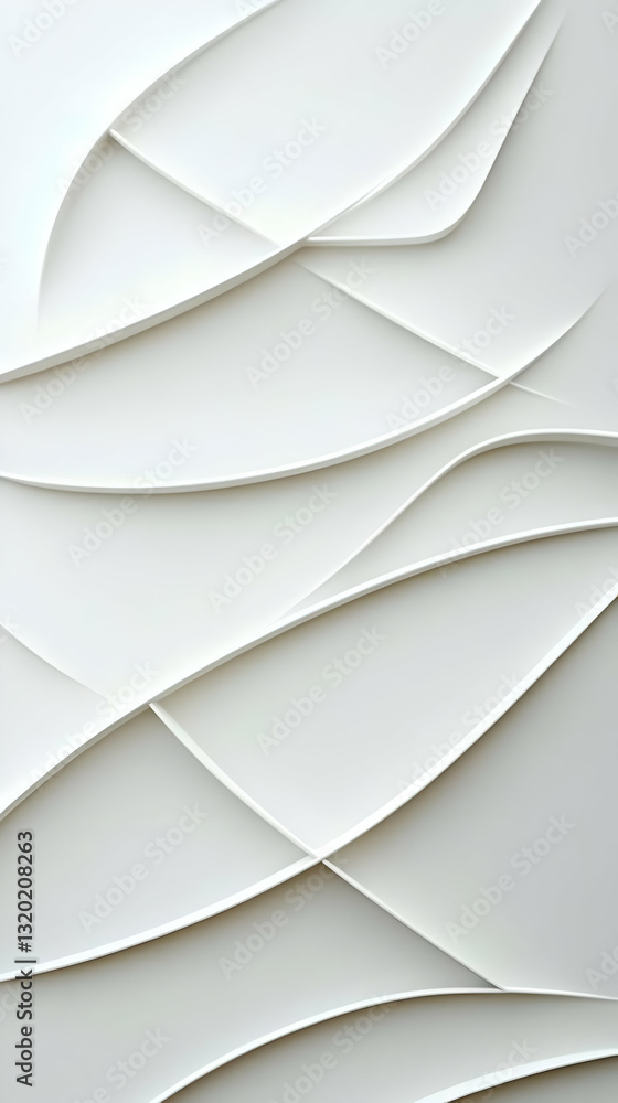 Poster abstract white 3d render of intertwined curves, forming a seamless pattern background