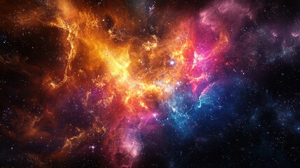 Naklejka premium Vibrant Cosmic Nebula with Colorful Gas and Starry Background