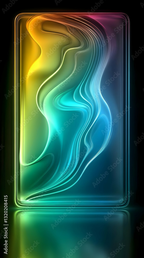 Poster abstract colorful liquid waves flowing within a glass panel, creating a vibrant, dynamic background