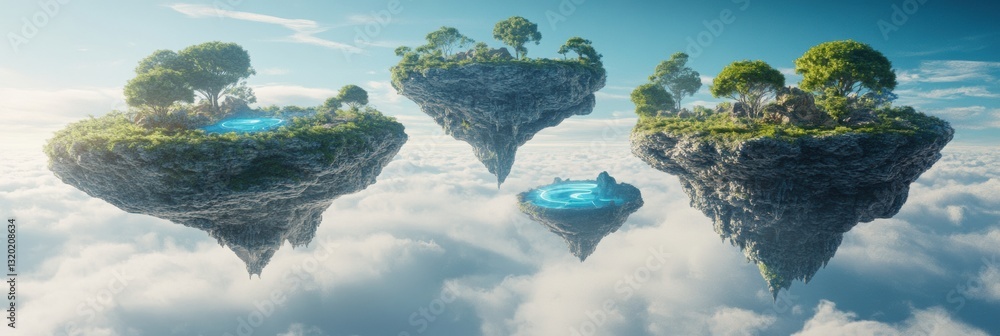 Poster Floating islands linked by portals showcase gateways to virtual worlds in the metaverse