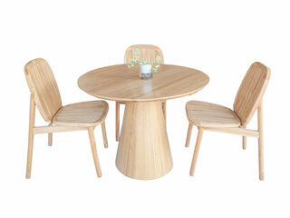 Teak wood Table and chairs on white background.