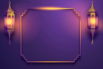 Elegant purple backdrop featuring lanterns and a golden frame creating a serene ambiance