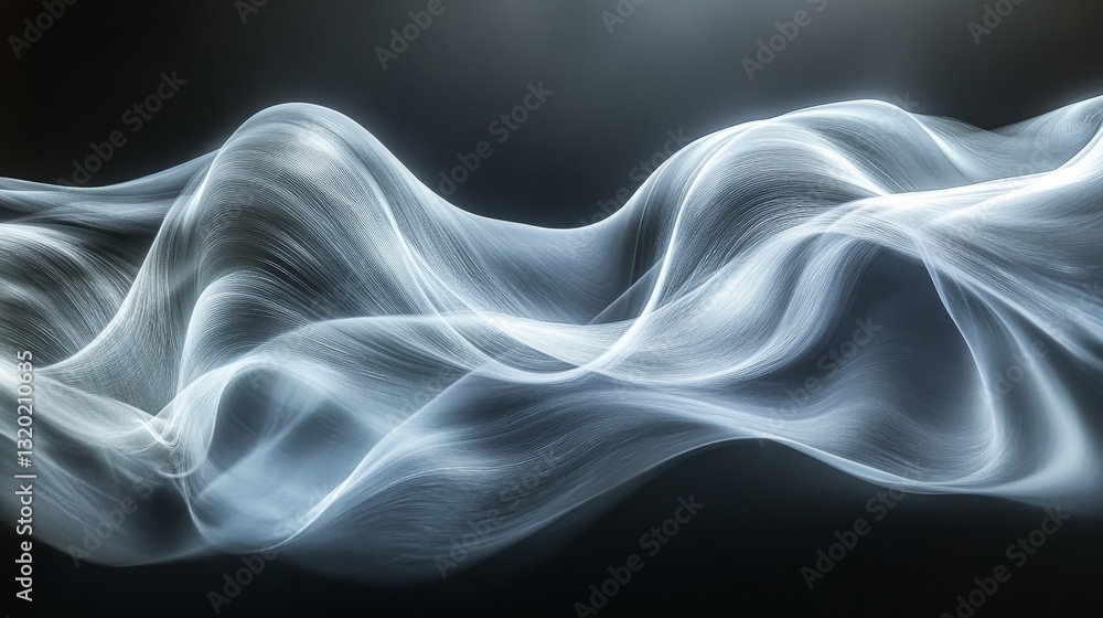 Poster smooth flowing abstract light forms depicted against a dark background