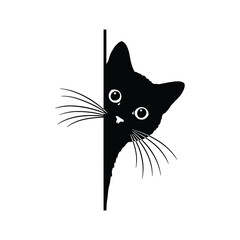 Curious Peeking Cat Silhouette Vector | Black Cat Clipart for Stickers, Logos, and Digital Art
