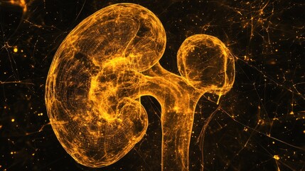 Abstract Digital Representation of a Glowing Human Kidney Organ