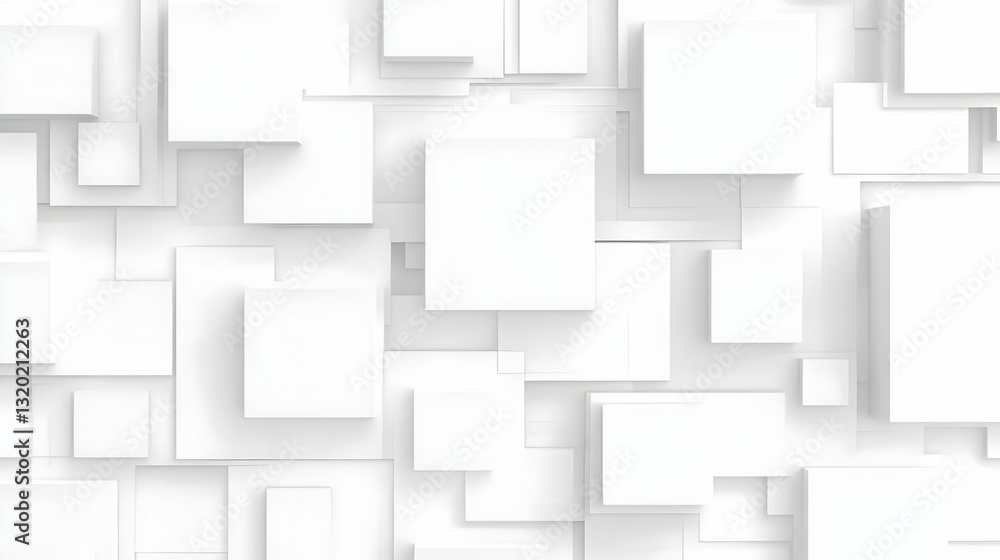Aufkleber abstract 3d white geometric shapes background: overlapping cubes and rectangles create a modern mini