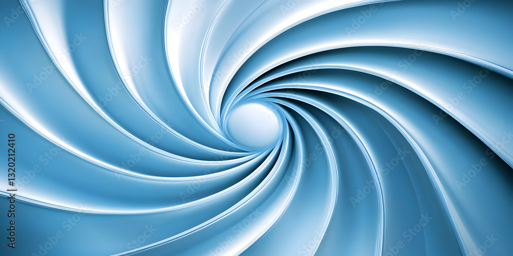 Poster abstract 3d blue swirl: a spiraling vortex of smooth, shiny curves forming a dynamic background desi