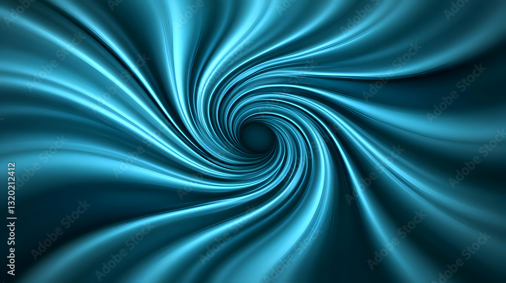 Poster abstract 3d teal swirling vortex background illustration: dynamic, luminous teal lines create a mesm