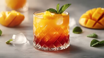 Fototapeta premium Refreshing mango cocktail in a crystal glass