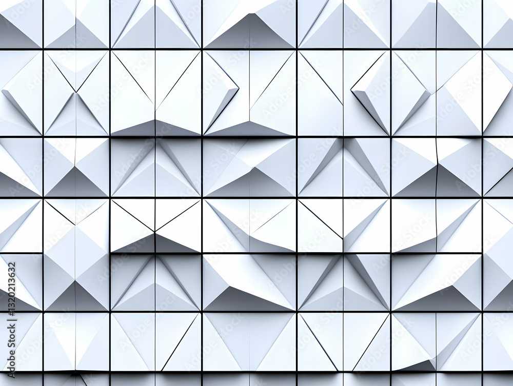 Poster abstract 3d white geometric pattern background with triangular tiles and subtle shadows
