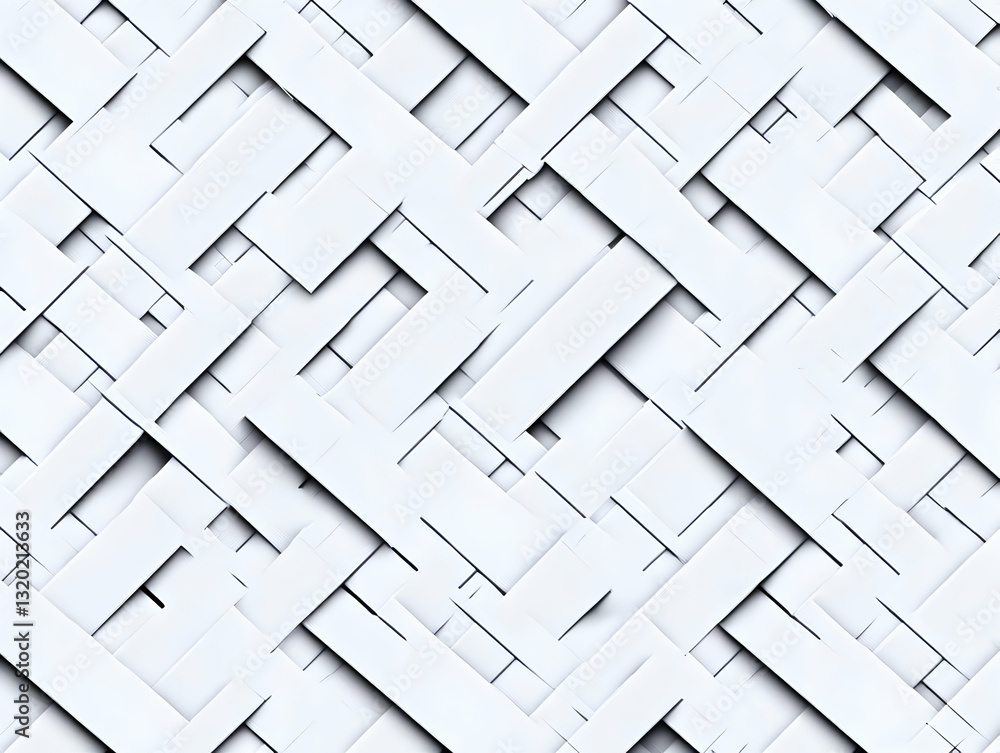 Poster abstract 3d white geometric pattern: interlocking rectangular shapes create a modern, seamless textu