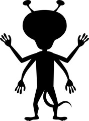 Vector black line standing alien character. Isolated on white background.
