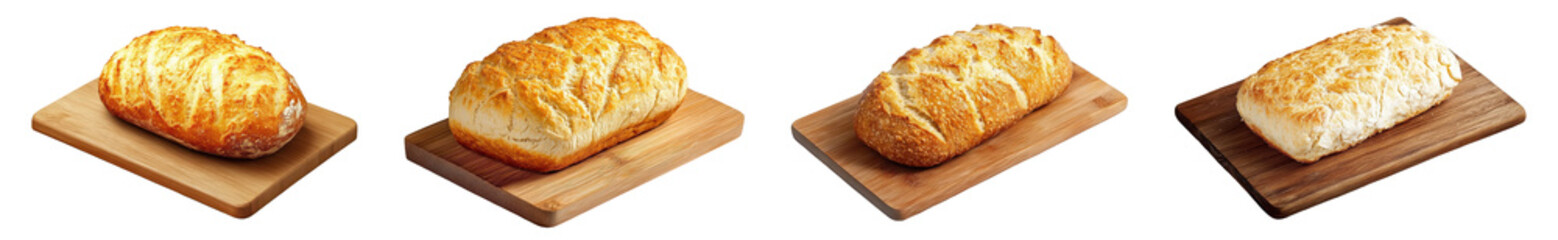 golden brown crusty bread on wooden board