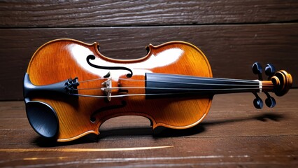  a beautifully crafted violin resting on a wooden surface