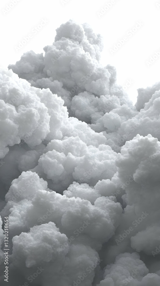 Poster 3d render of a dense cumulus cloud formation, creating a dramatic and textured abstract background i