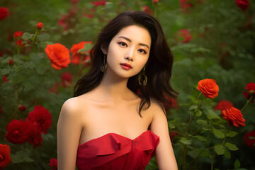 Naklejka premium Portrait of beautiful young brunette woman Beautiful young asian woman with clean fresh skin on white background, Face care, Facial treatment, Cosmetology, beauty and spa, Asian women portrait
