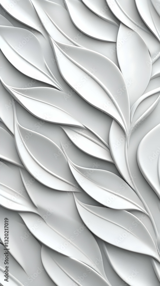 Poster abstract 3d render of intertwined white leaves forming a wave-like pattern, ideal for backgrounds an