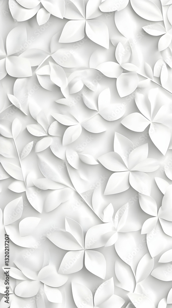Poster 3d render of white floral pattern seamlessly repeating as abstract background for design projects