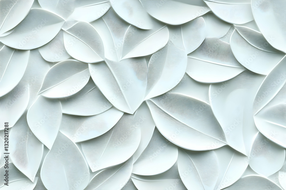 Aufkleber abstract 3d white leaf pattern background: intricate veined leaves overlap to create a seamless text