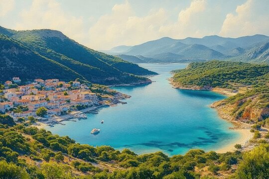 Mediterranean Coastal Town in Turkey Scenic View of Cape Tisan with Lush Hills and Gentle Bays