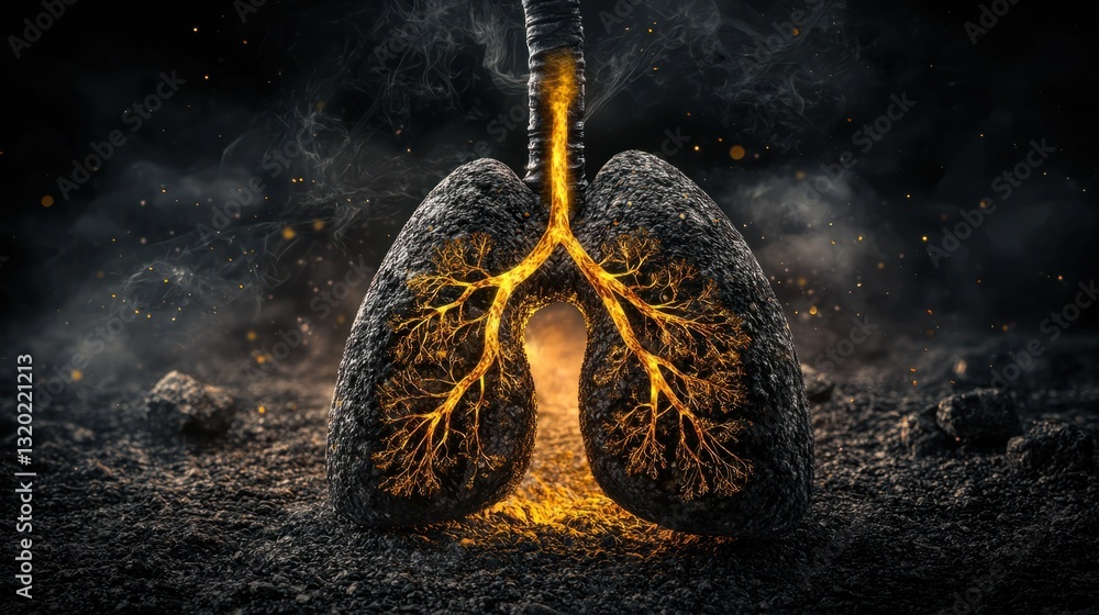 Poster abstract representation of lungs with glowing root-like structures