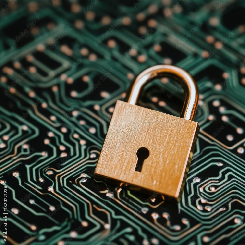 Aufkleber golden padlock on a circuit board background symbolizing digital security, data protection, and cybe