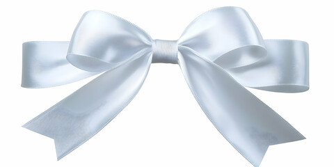 Naklejka premium Elegant White Satin Ribbon Bow, Tied in a Classic Knot, Isolated on White Background, Perfect for Gift Wrapping or Decorative Purposes.
